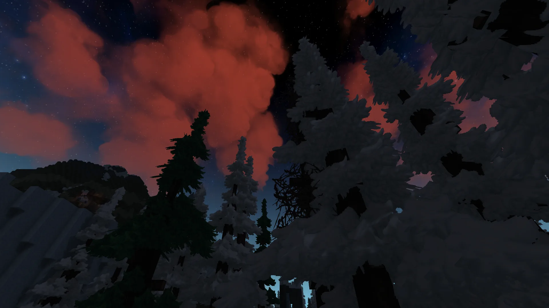 Crimson Clouds Over the Frozen Forest